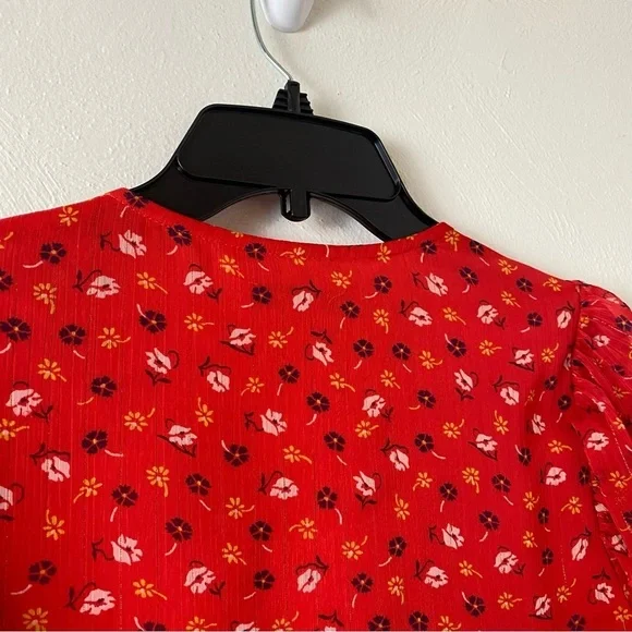 Madewell Floral Tiered Sleeves Peplum Top. Shimmery Red  Sz 00 - Picture 10 of 12